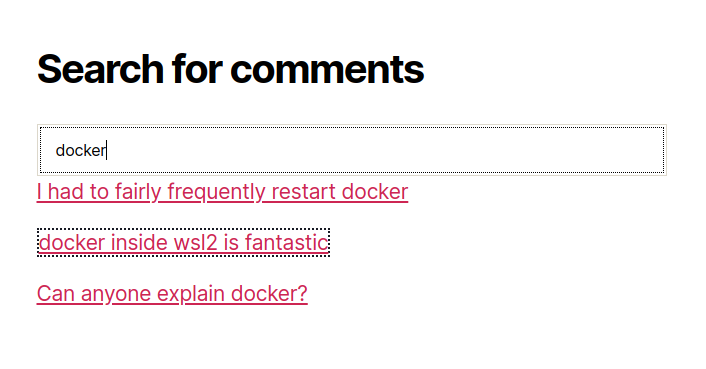 a search bar showing a search for the word 'docker' with results listed below related to the search