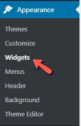 WordPress Dashboard Sidebar - Appearance - Widgets