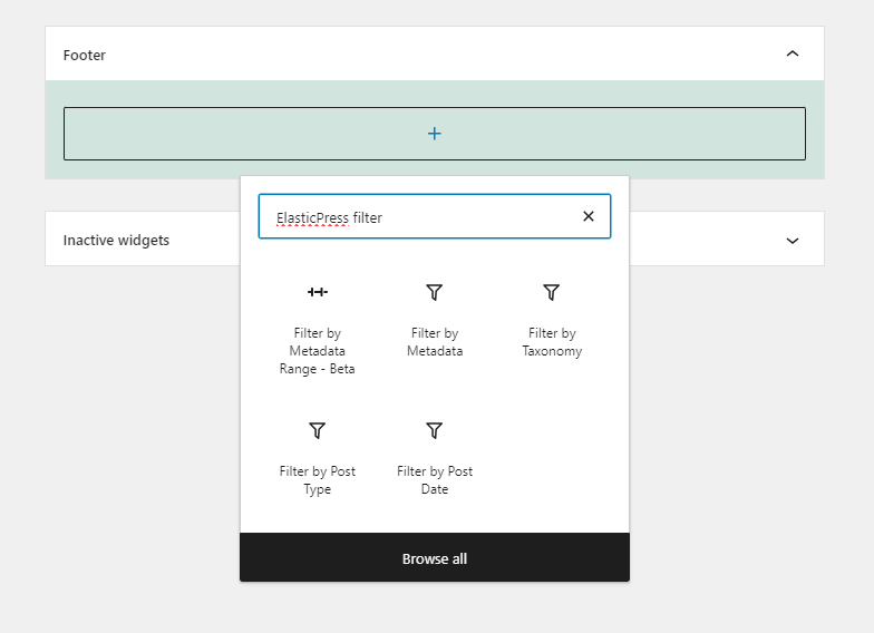 WordPress Dashboard Widgets Screen - Adding ElasticPress Filter Blocks
