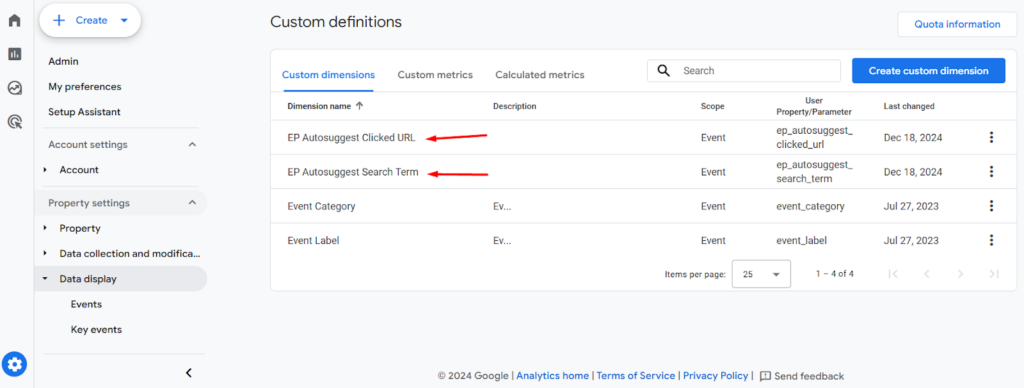 Google Analytics v4 - ElasticPress Autosuggest Custom Definitions