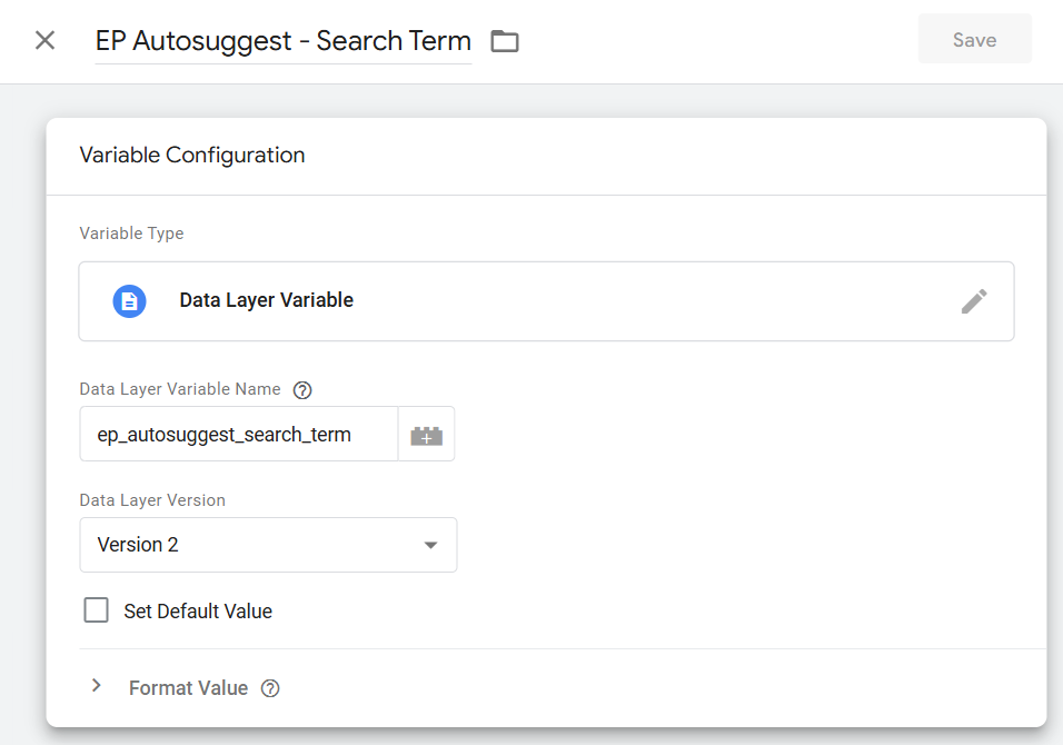 GTM - ElasticPress Autosuggest ep_autosuggest_search_term User-Defined Variable